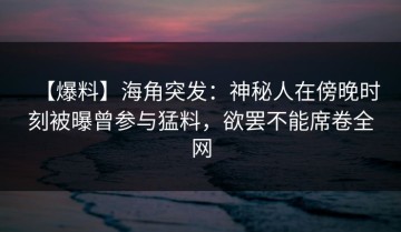【爆料】海角突发：神秘人在傍晚时刻被曝曾参与猛料，欲罢不能席卷全网