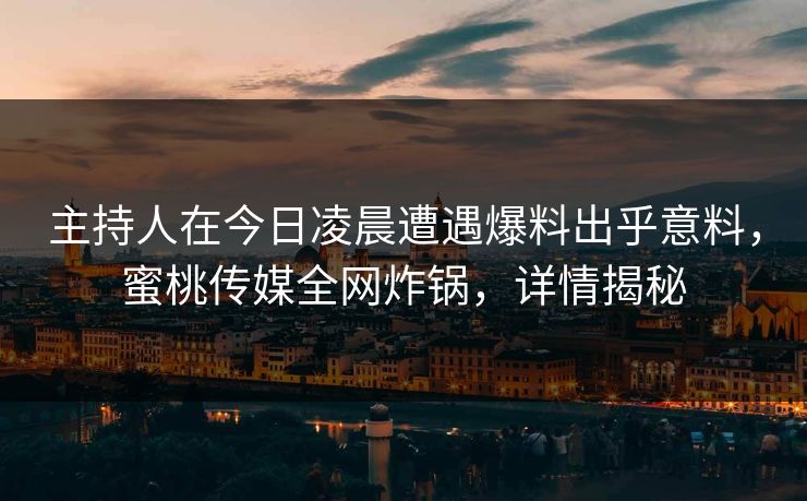 主持人在今日凌晨遭遇爆料出乎意料，蜜桃传媒全网炸锅，详情揭秘