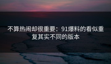 不算热闹却很重要：91爆料的看似重复其实不同的版本